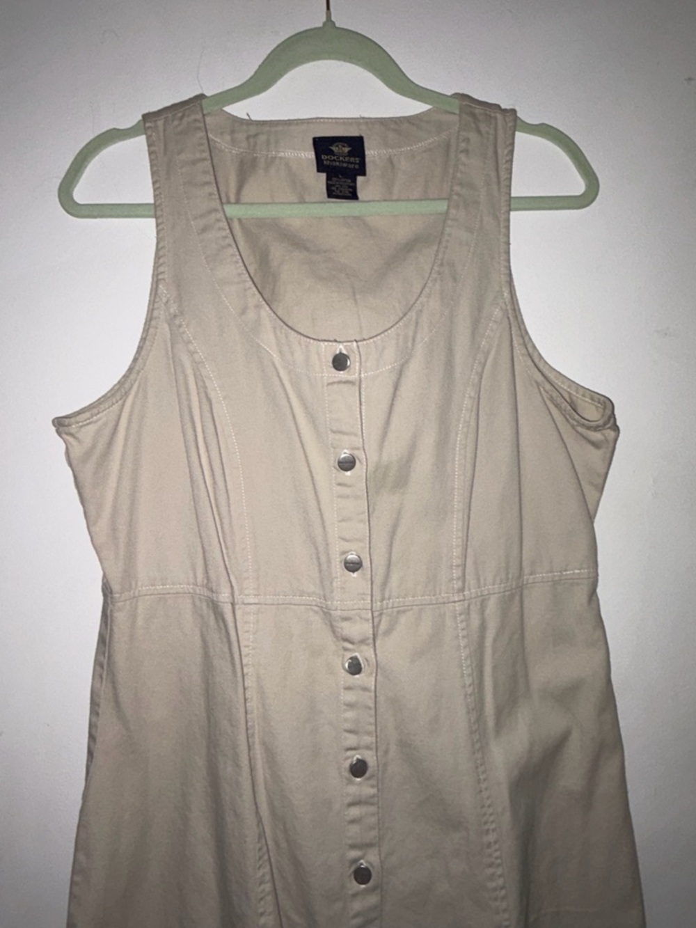 Vintage Dockers khaki Sleeveless Button-Front Midi Dress - Picture 3 of 7